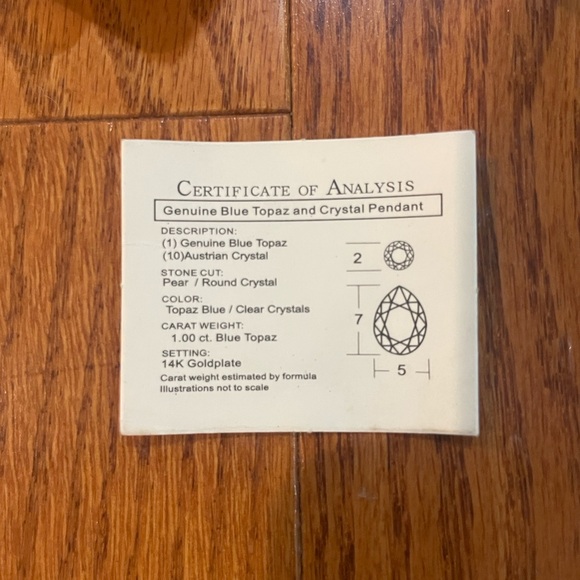 14k gold-plated genuine blue topaz and crystal pendant necklace. - Picture 4 of 4